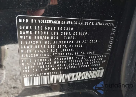 2021 Volkswagen Tiguan 2.0T Sel Premium R-Line z USA, uszkodzony, nr VIN 3VV4B7AX3MM151919